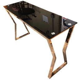 Modern Smoked Glass Top Console Table With Gold Finish - #FF