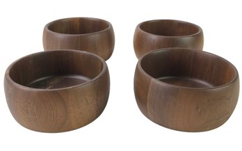 Vintage Heirloom Walnut Salad Bowls By Did Ware (Set Of 4), Made In USA - #S7-3