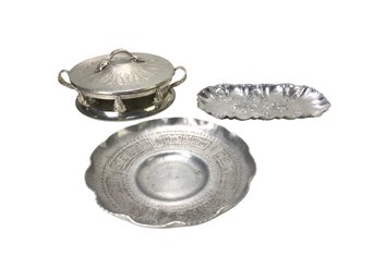 Collection Of Hammered Aluminum Serving Dishes & Platters - #S15-4