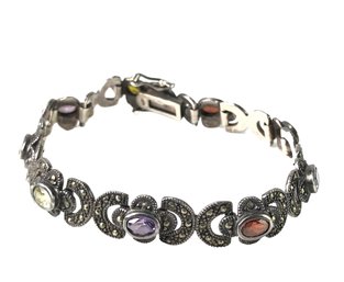 Sterling Silver & Marcasite Multi-Color Gemstone Bracelet - #JC-R