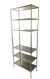 Gold Metal Faux Bamboo Etagere With Smoked Glass Shelves - #SR
