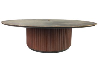 Mid-Century Teak Wood Round Drum Coffee Table - #FF