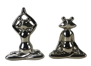 Meditating Frog Ceramic Figurines (Set Of 2) - #FS-3