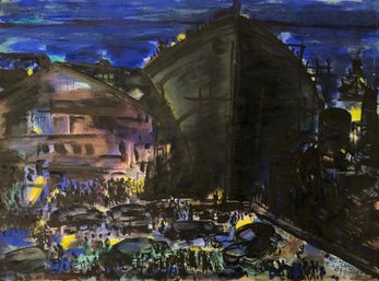 1949 Signed Vincent Drennan Ship Harbor Watercolor Painting - #S11-4L