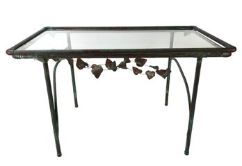 Vintage Glass Top Half-Inch Copper Pipe Cocktail Table - #FF