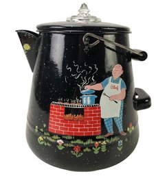 Vintage Hand Painted Enamelware Percolator Coffee Pot - #S15-2