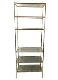 Gold Metal Faux Bamboo Etagere With Smoked Glass Shelves - #FF