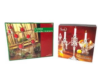 Crystal Candle Holders (Set Of 5) & Silver Plated Crystal Adorned 3-Light Candelabra (NEW) - #S3-4