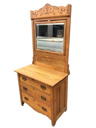 Antique Eastlake Quarter Sawn Oak Dresser With Beveled Swing Mirror - #FF