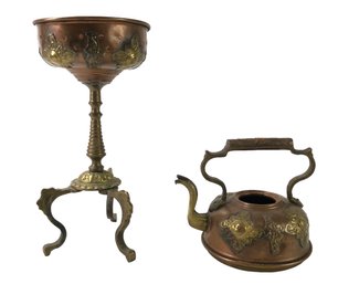 Turkish Copper & Brass Tea Kettle With Stand - #S6-3