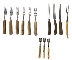 Anton Wingen Jr. Solingen Germany Stag Handle Cutlery, Carving Fork & Oyster Forks - #FS-4