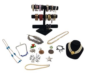 Costume Jewelry Lot: Bracelets, Necklaces, Pins & More - #JC-R