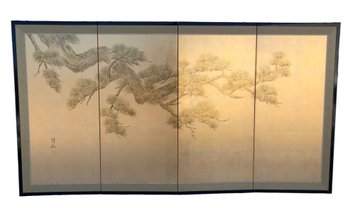 Japanese Hand Painted On Silk 4-Panel Screen - #SW-9