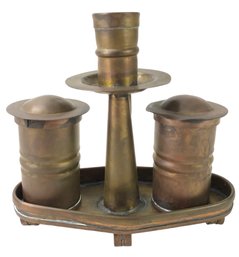 Goose Bay Workshop Brass Inkwell Set With Candle Holder By Peter Goebel - #FS-5