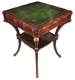 Vintage Mahogany Leather Top Side Table - #FF