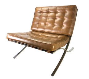 Mid-Century Modern Barcelona Style Brown Leather Lounge Chair - #BR