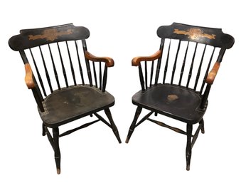 University Black Windsor Captain's Chairs By Nichols & Stone Co. (Set Of 2) - #BR