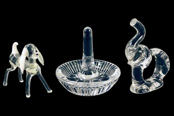 Waterford Crystal Round Ring Holder, Blown Glass Poodle Figurine & Elephant Figurine - #FS-5