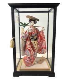 Vintage Porcelain Japanese Geisha Doll With Glass Case - #S10-1