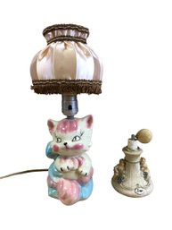 Vintage Hull Pottery Kitten Table Lamp & Berger Italian Perfume Atomizer - #S8-2