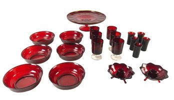 Arcoroc Ruby Red Water Goblets, Salad Bowls, Shot Glasses, Viking Glass Cake Plate & More - #S18-3