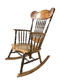 Vintage Pressed Back Rocking Chair With Cane Seat By American Charms Furniture - #BR
