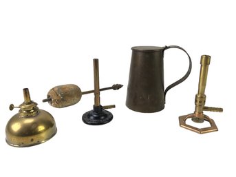 Vintage Brass Bunsen Burners, Smudge Pot & Miniature Oil Lamp - #FS-1