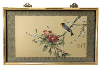 Gilt Framed Chinese Painting On Silk, Sparrows - #B4