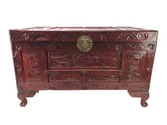 Chinese Hand Carved Wood Chest - #FF