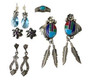 Sterling & Turquoise Ring, Mexican Sterling Silver Earrings & Sterling Gemstone Earrings - #JC-R