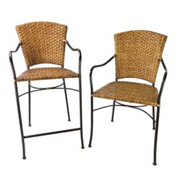 Wrought Iron & Rattan Counter Stool & Accent Chair - #BR