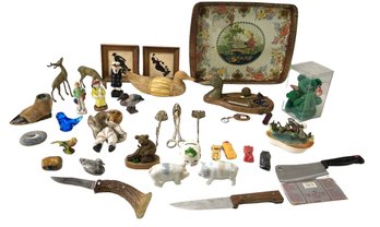 Collection Of Figurines, Carving Knives, Cleaver, Toleware Tray, Duck Decor & More - #S3-1