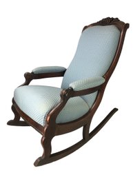 Victorian Carved Mahogany Upholstered Rocking Chair With Grape Vine Detail - #BR