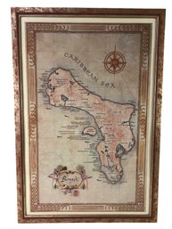 Framed Bonaire Old World Style Caribbean Map - #B4
