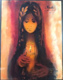 1970 Signed Yehuda Vardi Expressionist Female Portrait Gouache On Paper - #S12-F