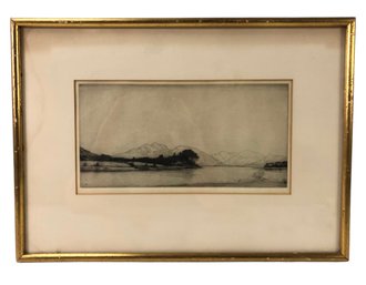 Framed Scottish Mountain Landscape Etching, Signed John George Mathieson - #A3