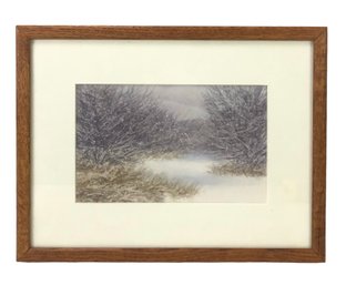 'New Snow - Frozen Backwater' Landscape Watercolor Painting, Signed Charles McCaughtry, 1987 - #C2