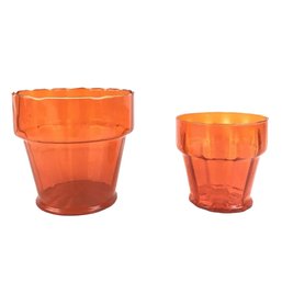 Mid-Century Modern Orange Hand Blown Glass Flower Pots (Last Set) - #S10-2