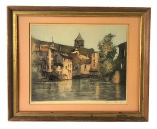 Belgian Village Landscape Aquatint Color Etching, Signed - #S18-1