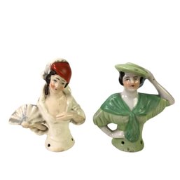 Art Deco Half Doll Porcelain Pin Cushion, Made In Japan & Germany (Set Of 2) - #FS-3