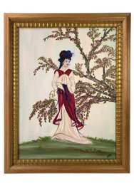 Japanese Geisha Portrait Oil On Board Painting, Signed - #S13-F