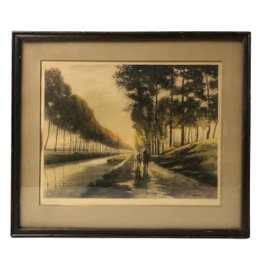 Canal Landscape Hand Colored Engraving Signed Artist's Proof - #R3