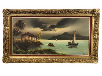 Framed European Coastal Landscape Oil On Canvas Painting, Signed - #RBW-W