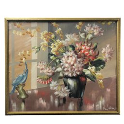 Framed Floral Still Life Watercolor Painting, Signed - #R1-F