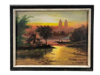 1974 Filipino Riverside Landscape Oil On Canvas Painting, Signed - #RSW-W