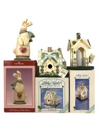 Kurt Adler Bunny With Heart Figure, Kathy Hatch Birdhouse & Gazebo Bird Feeder - #S7-1