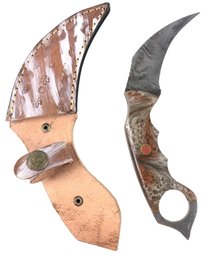 Damascus Steel Karambit Knife With Leather Sheath - #S13-2