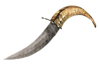 Damascus Steel Dagger With Horn Handle & Leather Sheath (NEW) - #S13-2