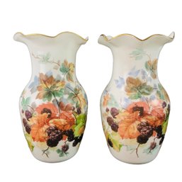 Vintage Hand Blown Opaline Glass Blackberry Vases (Set Of 2) - #S6-3