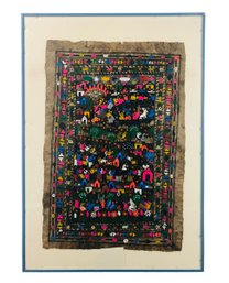 Framed Mexican Folk Art Bark Painting - #R1-F